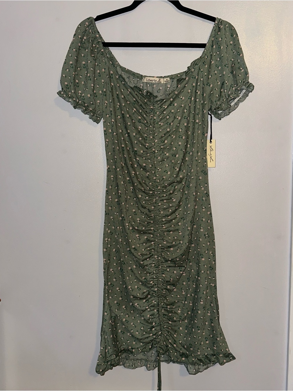 Liberty Love Olive Green Ditsy Ruched Midi Dress